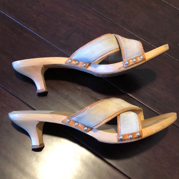 Coach Wood & Suede Kitten Heel Sandals - Picture 7 of 8